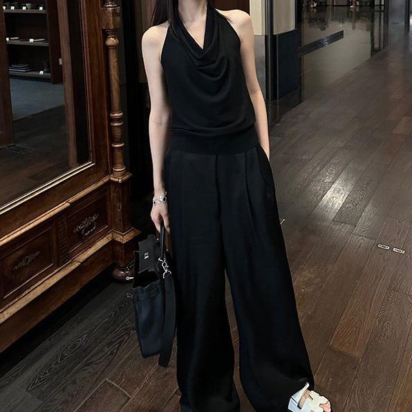 Women s Designer Halter Neck Backless Sleeveless Knit Top for Spring/Summer Small чёрный