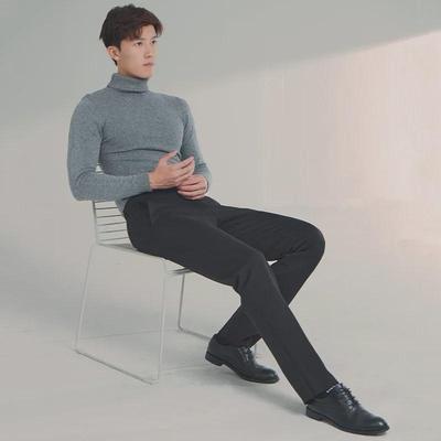 Men's Black High-Elastic Velvet Suit Pants - Warm, Thickened, Straight Leg for Autumn and Winter