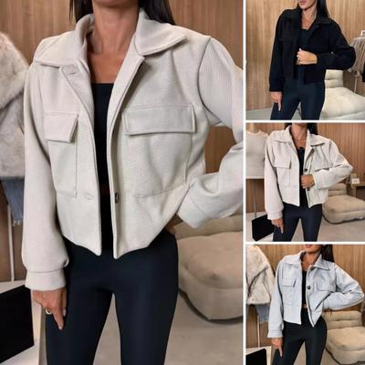 Fall Winter Women Jacket Turn-down Collar English Style Chest Pockets Windproof Outwear Single-breasted