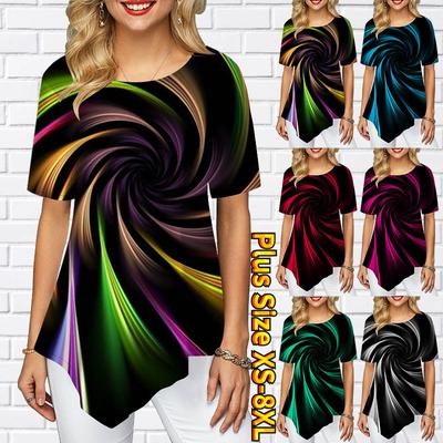 Женщины Плюс Размер Женские футболки Торнадо Принт Свободные Повседневные Топы Женские Нерегулярная Летняя Одежда для Женщин