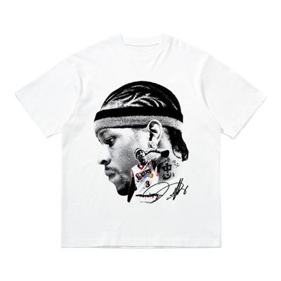 Iverson Koszulka z nadrukiem Duża głowa Krótki rękaw Gwiazda koszykówki amerykańskiej Sport Czysta bawełna Casual Luźna Kobiety i Mężczyźni Lato