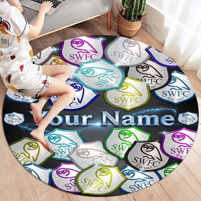 Sheffield Wednesday Football Club Custom Name Round Area Rug,Carpet Rug for Living Room Bedroom Sofa Playroom Decor,Non-slip Floor Mat