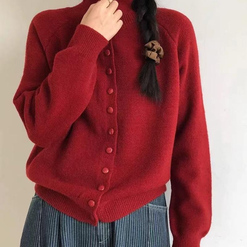 Autumn Winter Women Knitted Cardigan Sweater 2024 New Retro Korean Fashion Loose Sweaters Jacket Solid Color Long Sleeve Clothes 2593