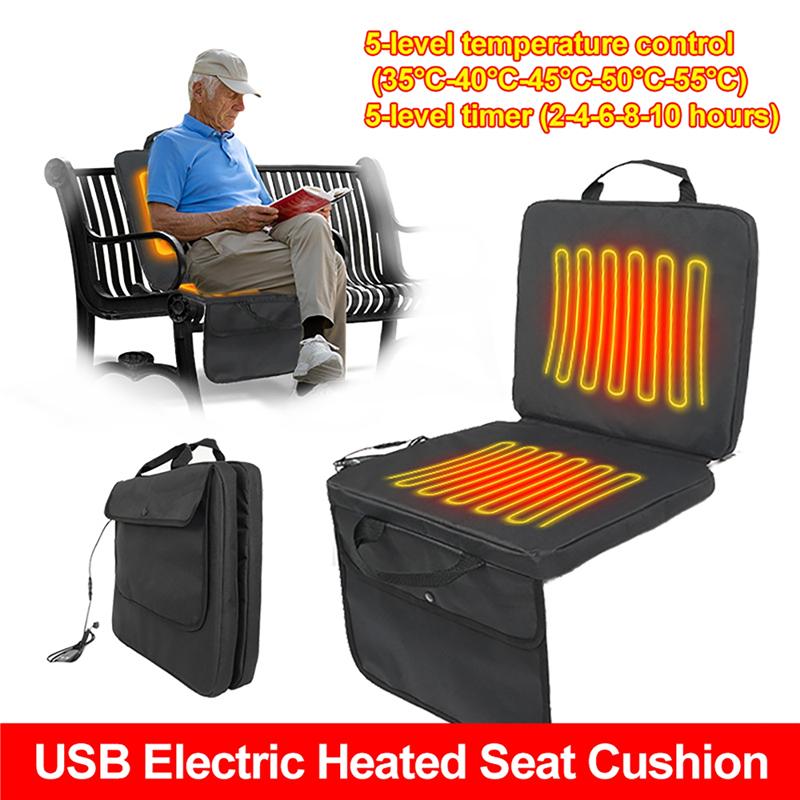 USB Elektrisch Beheizbares Sitzkissen 5-stufige Temperatureinstellung und 5-stufiger Timer Outdoor Verdicktes Camping Heizkissen Sitz