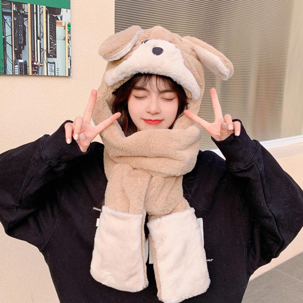 Furry Hat Scarf Gloves Hooded Scarf 