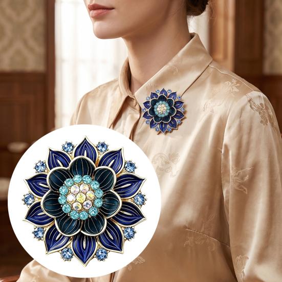 Artistic Floral Brooch Retro Flower Pin, Lapel Pin with Rhinestone Rhinestone, Metal Clothing Jewelry Accessory for Women Girls Daily Wear