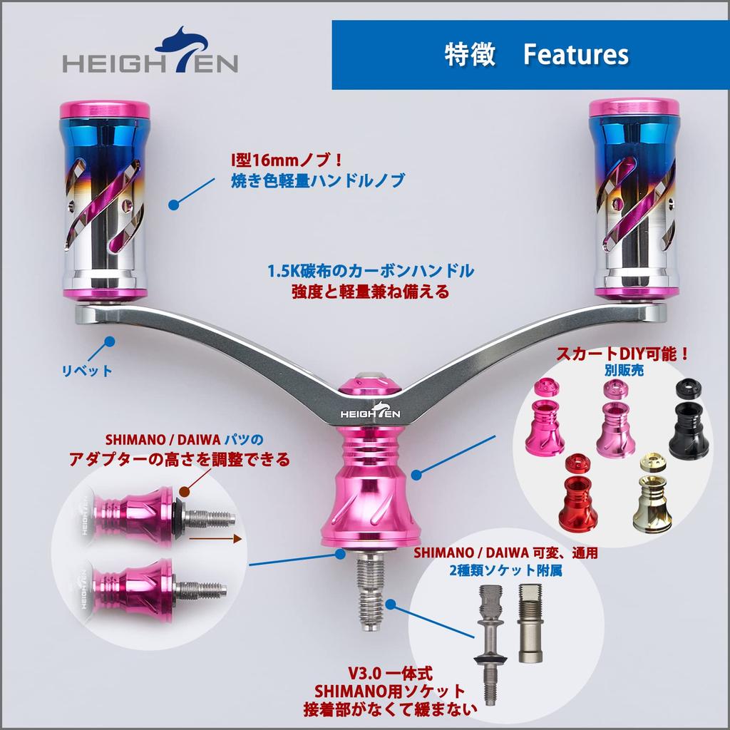 HEIGHTEN 92mm Reel Handle with 16mm Knob, Compatible with Shimano and Daiwa Spinning Reels, Vortex Series (Pink Knob & Gunmetal Handle) (587)