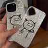 Case for iphone 17 Pro 13 14 XS Max 18 Pro Max 12 15 16 Plus 11 XR Air Silver Glitter Crackle Background Black Line Figure Flipping Off