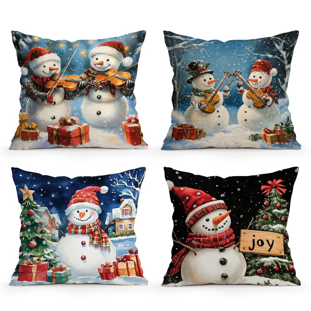 Christmas Snowman Illustration Pillowcase Bedroom Sofa Cushion Cover 100% Polyester Living Room Cushion Pillowcase Home Decor