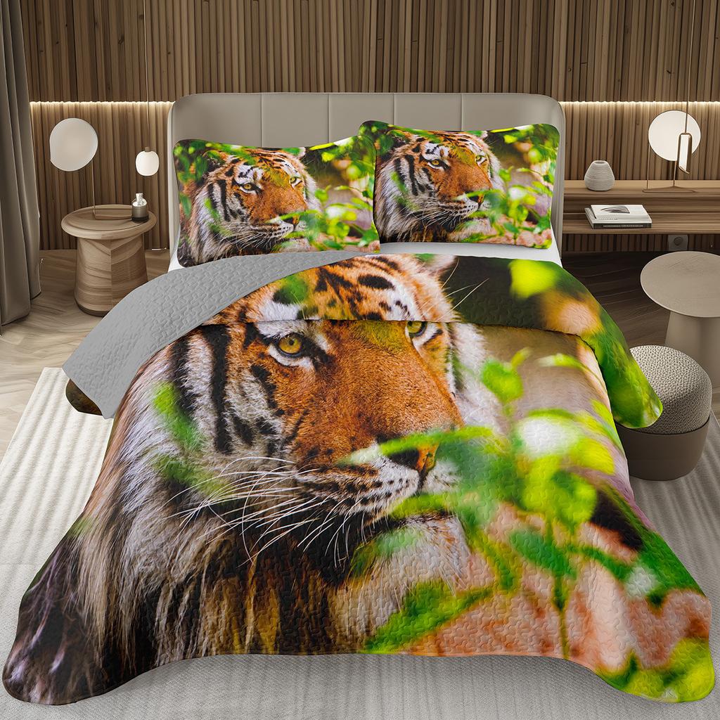 Tiger Quilt Set Twin King Size Wild Animal Tiger Bedspread for Adult Women Wildlife Print Bedding Western Farmhouse Coverlet Set