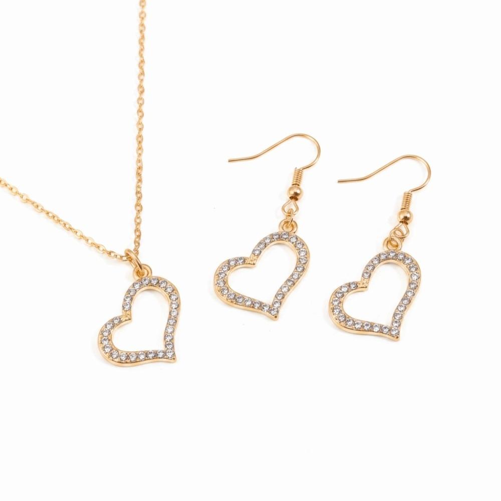 Gold Color Love Charm Earrings Exquisite Silver Color Double Heart Necklace 3Pcs Set Light Luxury Bridal Accessory Set