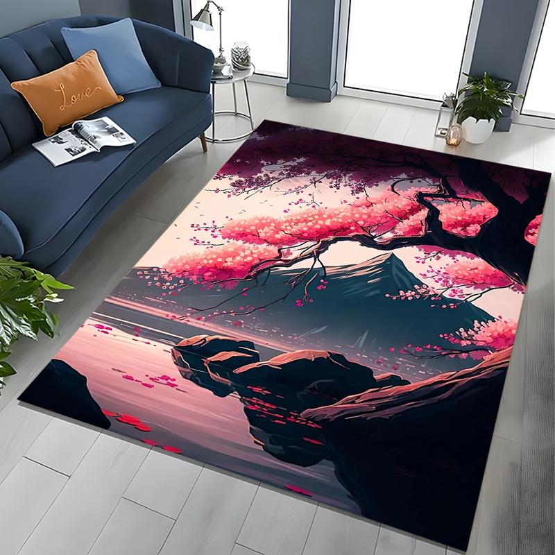 Japanese Cherry Blossom Mount Fuji 3D Large Area Kids Carpet for Home Living Room Child Rugs Bedroom Sofa Doormat Floor Mat Gift
