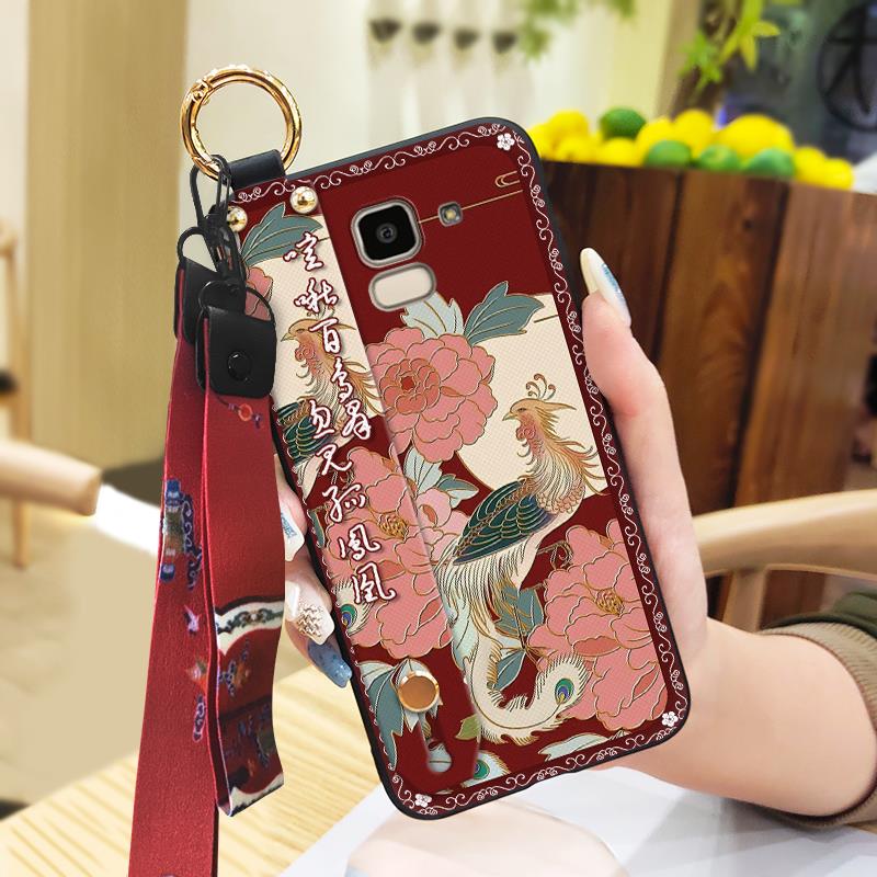 Wrist Strap Chinese Style Phone Case For Samsung Galaxy J6 2018/SM-J600F Anti-dust Kickstand Shockproof Fashion Durable
