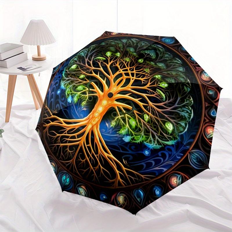 Tree of Life, Mandala themed Eight rib Automatic Folding Umbrella Is Suitable for Both Men and Women, Making It A Perfect Christmas and Vale