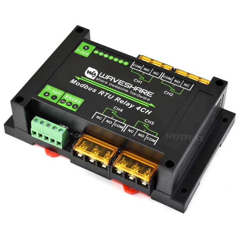 4-Way RS485 Modbus RTU High-Current Relay Module with Rail Protection