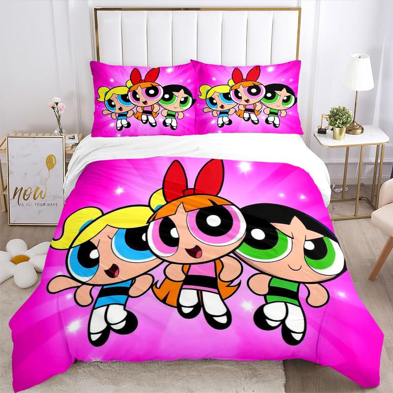 Powerpuff Girls Adventure Print 3Pcs Bedding Setduvet Cover With 2 Bedropillowcase Home Birthday Gift