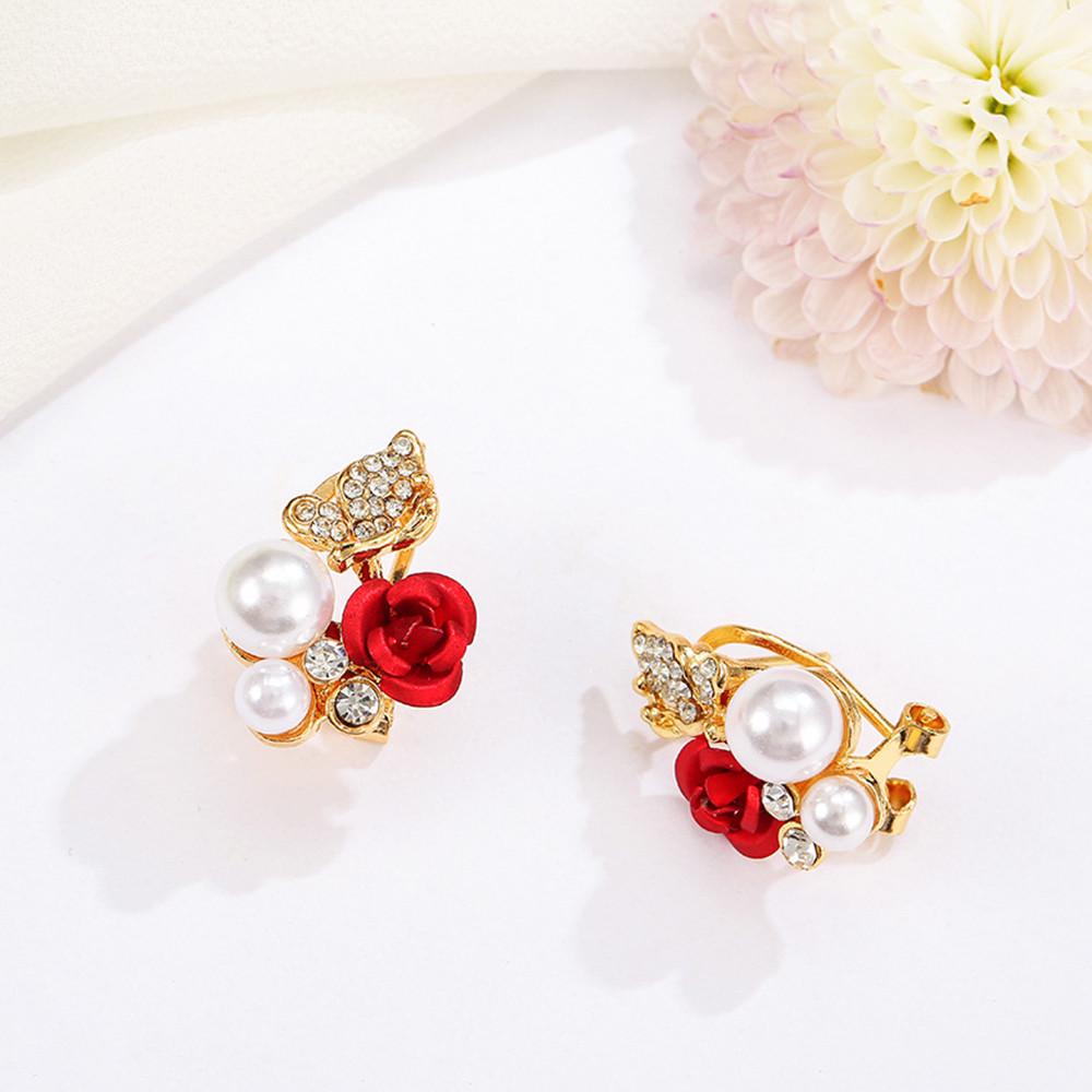 Stud Earrings for Women with Faux Pearl Flower and Rhinestone Leaf Design Lightweight Metal Jewelry for Daily Wear