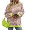 Loose Contrasting Color Drop-sleeved Sweatshirt for Women New Autumn and Winter Colorful Striped Round Neck