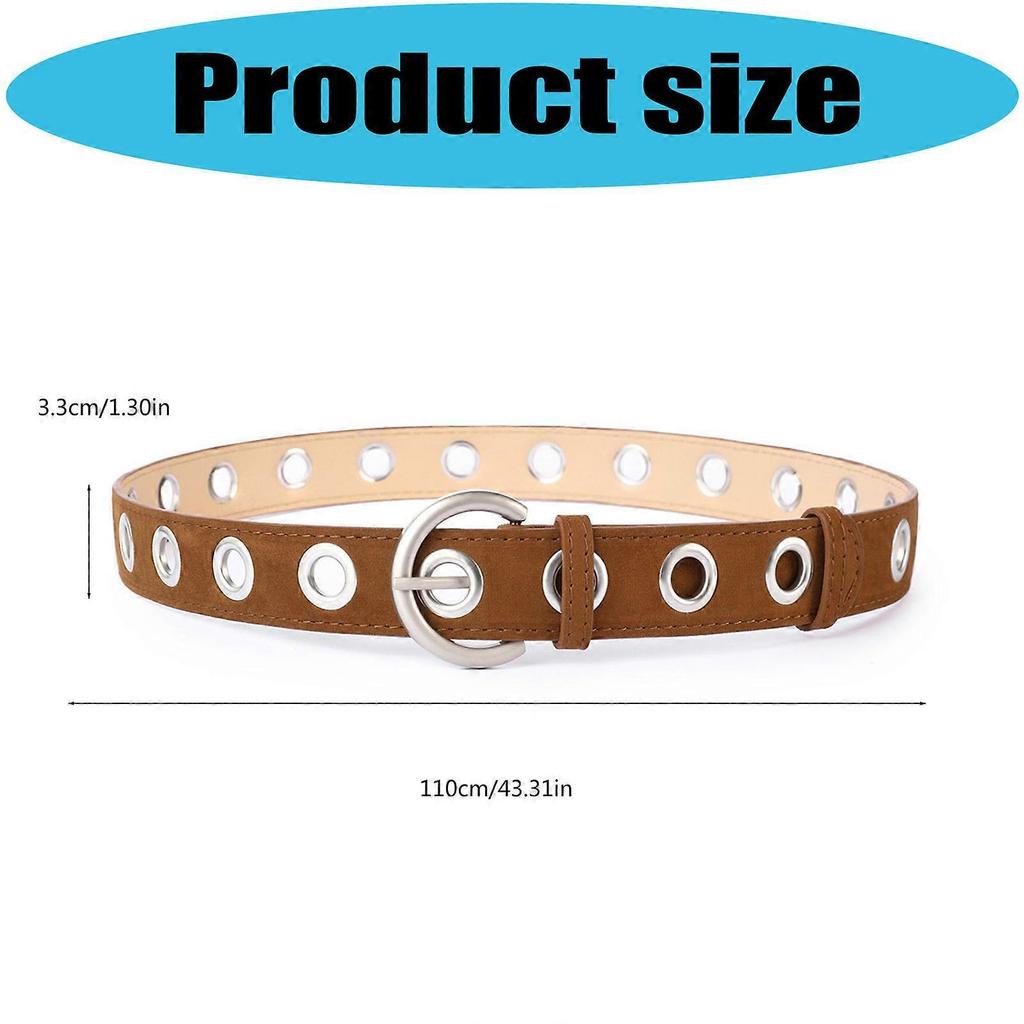 Easy Adjust Punk Belt Rivets Decors and Quick Closure System Metal Buckles for Comfortable Wear in Various Occasion  Camel 110cm long