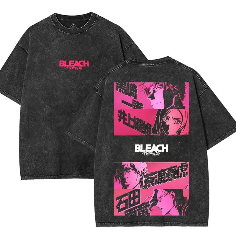 

BLEACH Kurosaki Ichigo Inoue Orihime Printed Tee Men Women Clothing Washed Cotton T-shirt Vintage Casual T Shirt Harajuku Tshirt XXL