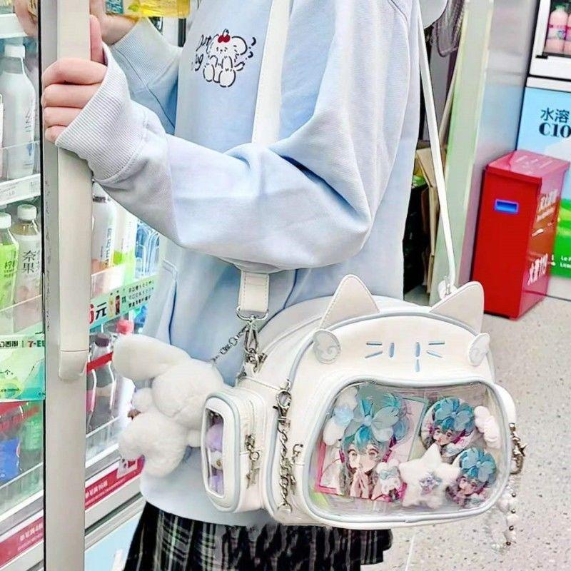 Katzen Schule Schwarzer Rucksack Ita Tasche Damen Neu Harajuku PU Leder Lolita Y2k Rucksäcke Damen Süß Niedlich Einfarbig Mochilas Ästhetisch