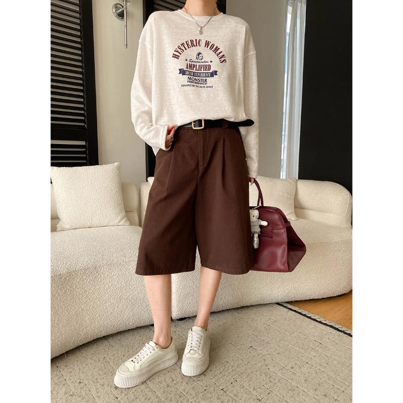 Sinan Retro Letter Print Loose Long Sleeve Round Neck T-shirt One Size грязно-белый