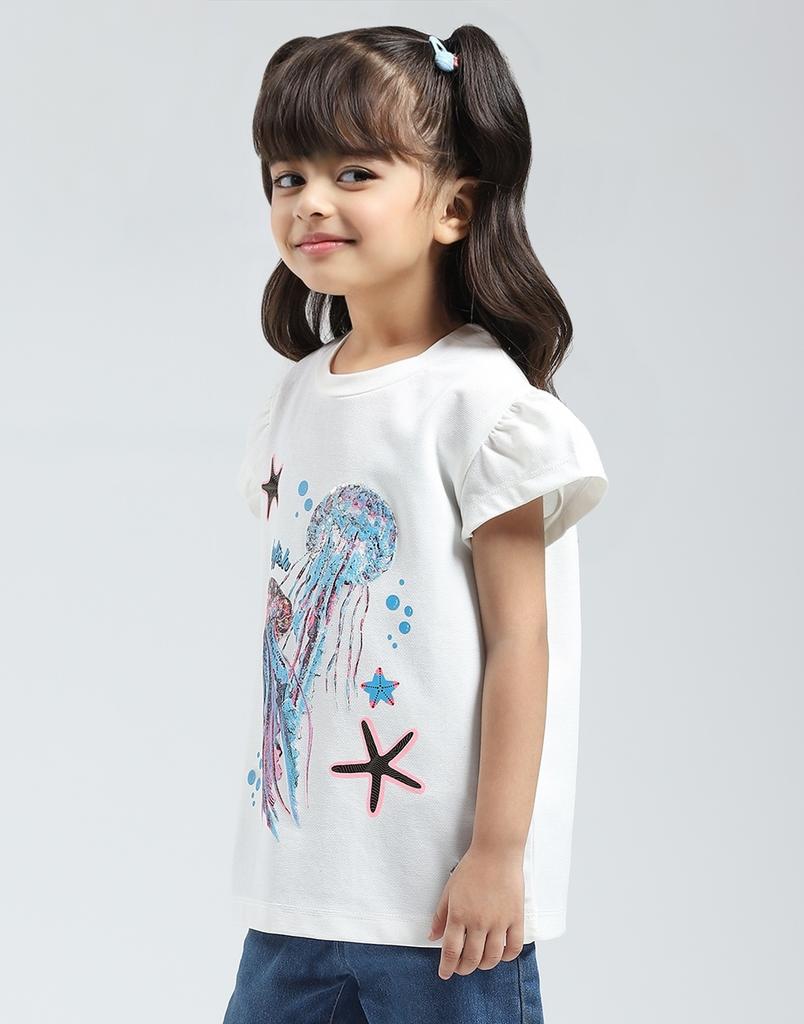Monte Carlo Girls Printed Round Neck Half Sleeve Top