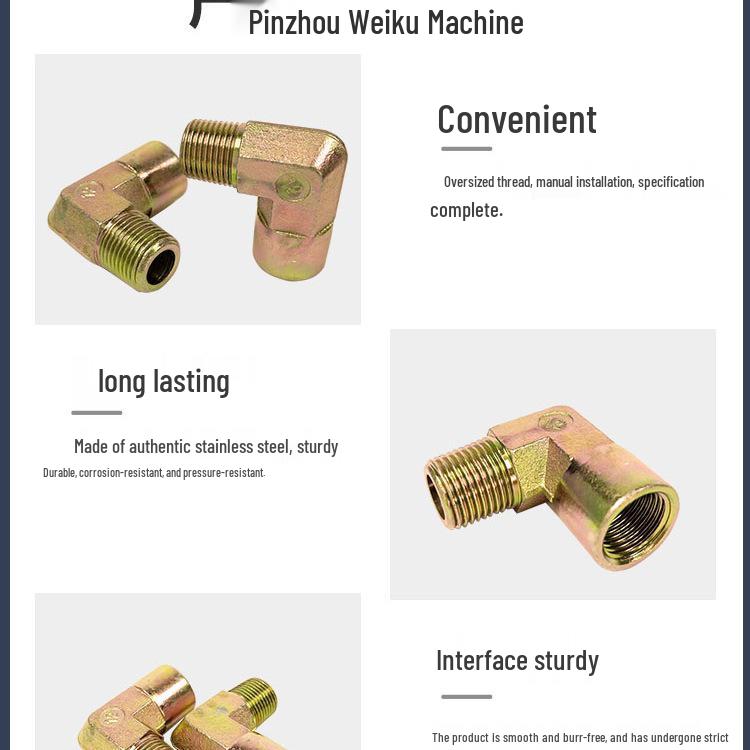 High-Pressure Hydraulic Elbow Joint with Internal & External Threads - 2, 3, 4, 6 Points, 1 Inch Right-Angle Connection