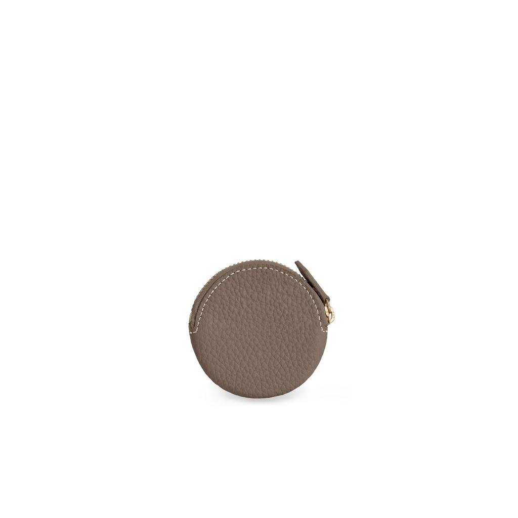 BONAVENTURA Round Coin Case In Etoupe Shrink Leather, Italian Genuine Leather, Gift BCCT3-ET