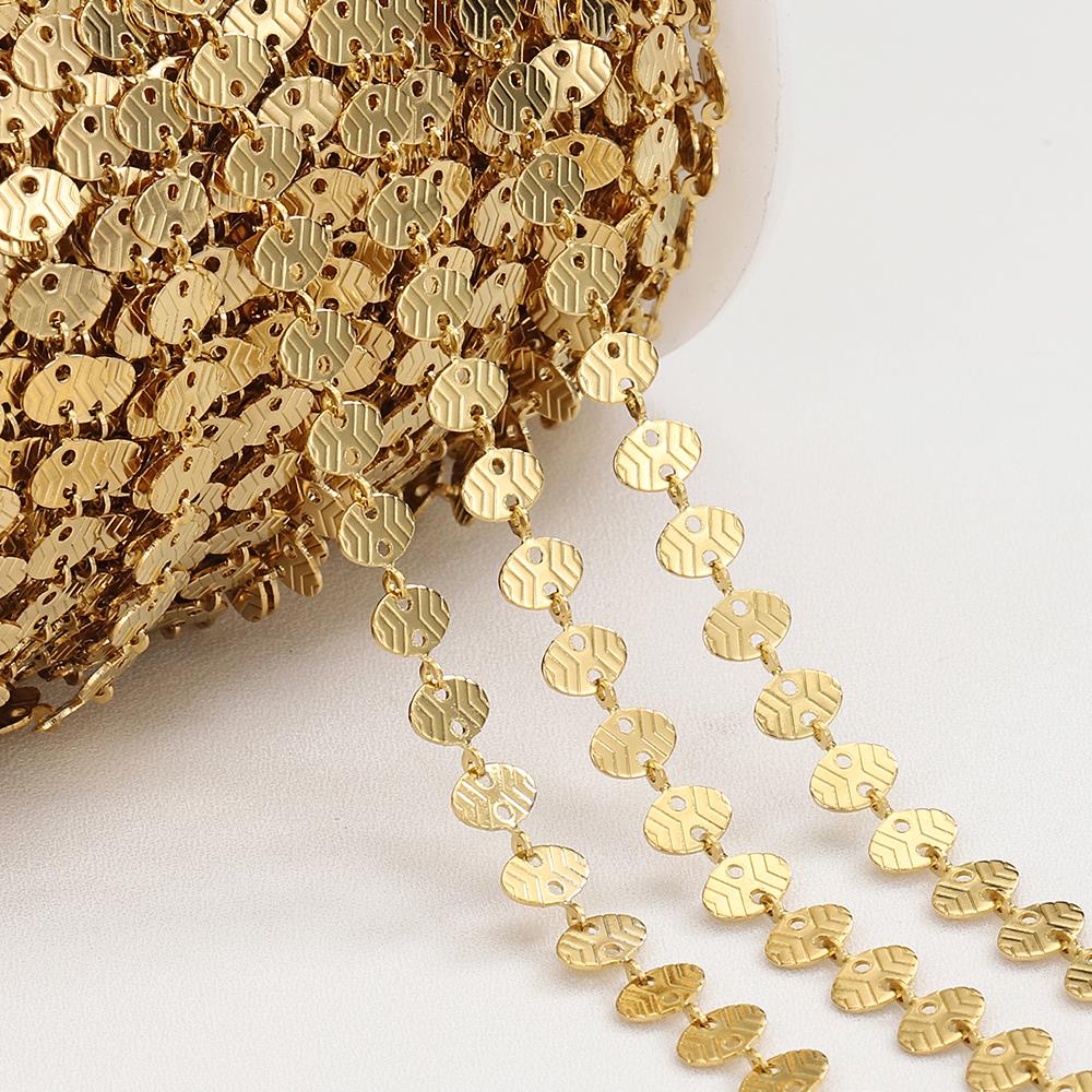 Nicht verblassend 2 Meter 1 Meter Edelstahlketten Goldfarbe Prägung Liebesherz Ketten für Halskette Armband Schmuckherstellung DIY