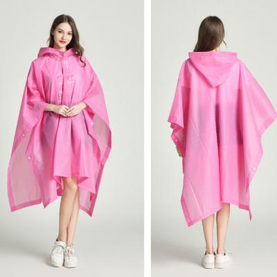 EVA Transparent Hooded Raincoat Adult Unisex Mid-length Poncho with Snap Buttons Waterproof Windproof Hiking Raincoats for Men Women