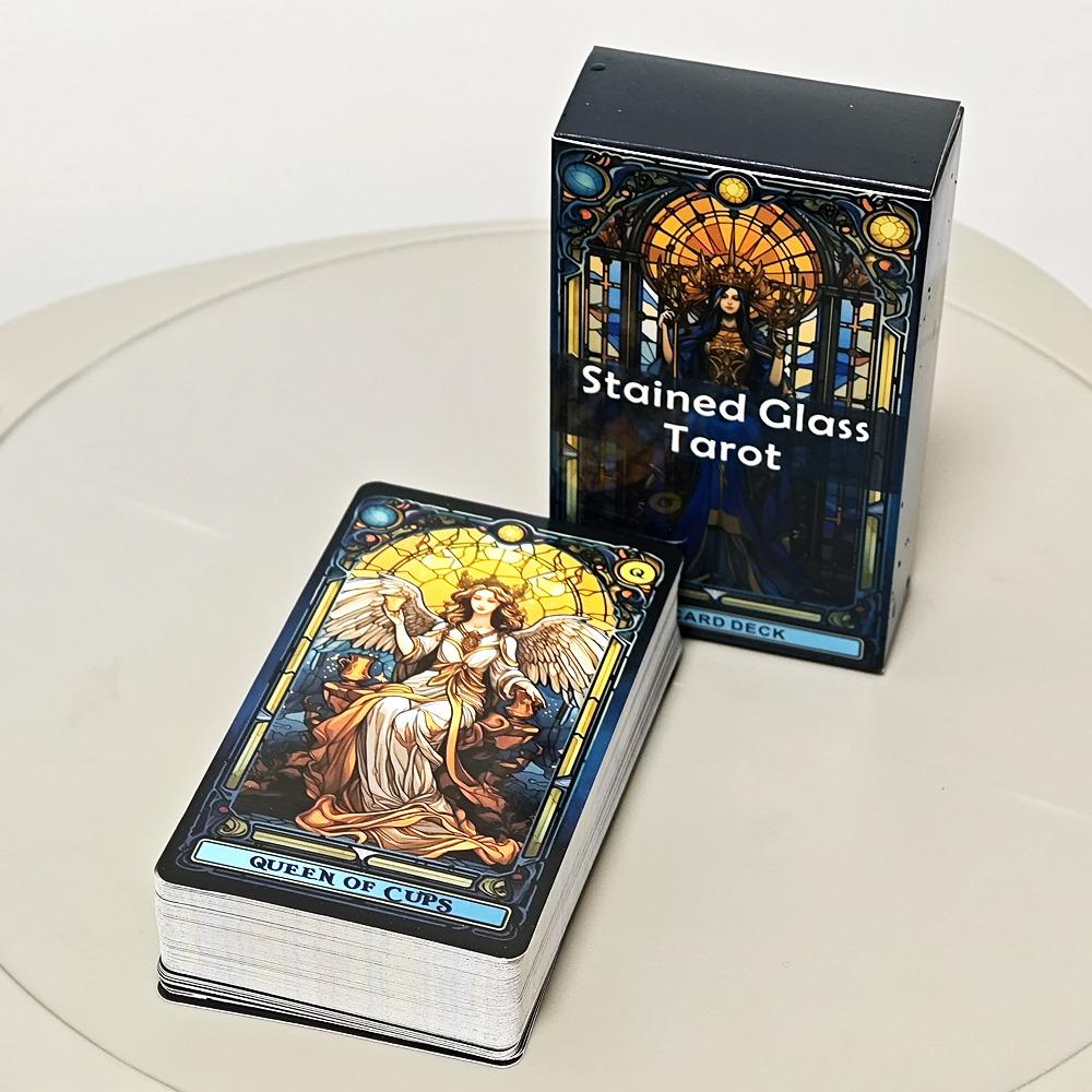 Set completo di carte dei tarocchi da 10,3*6 cm con vetrate ispirate al mazzo di carte dei tarocchi Rider Waite Smith, 78 pezzi