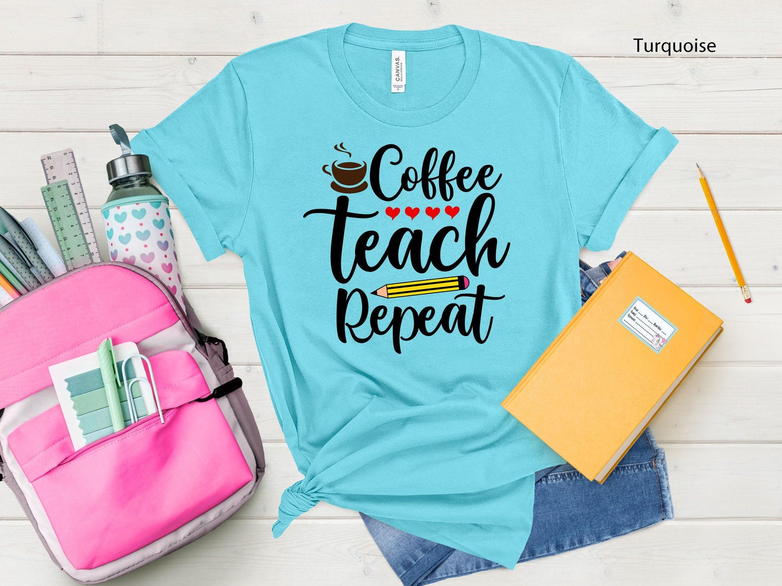 Coffee Teach Repeat T-Shirt | Funny Teacher Gift S
