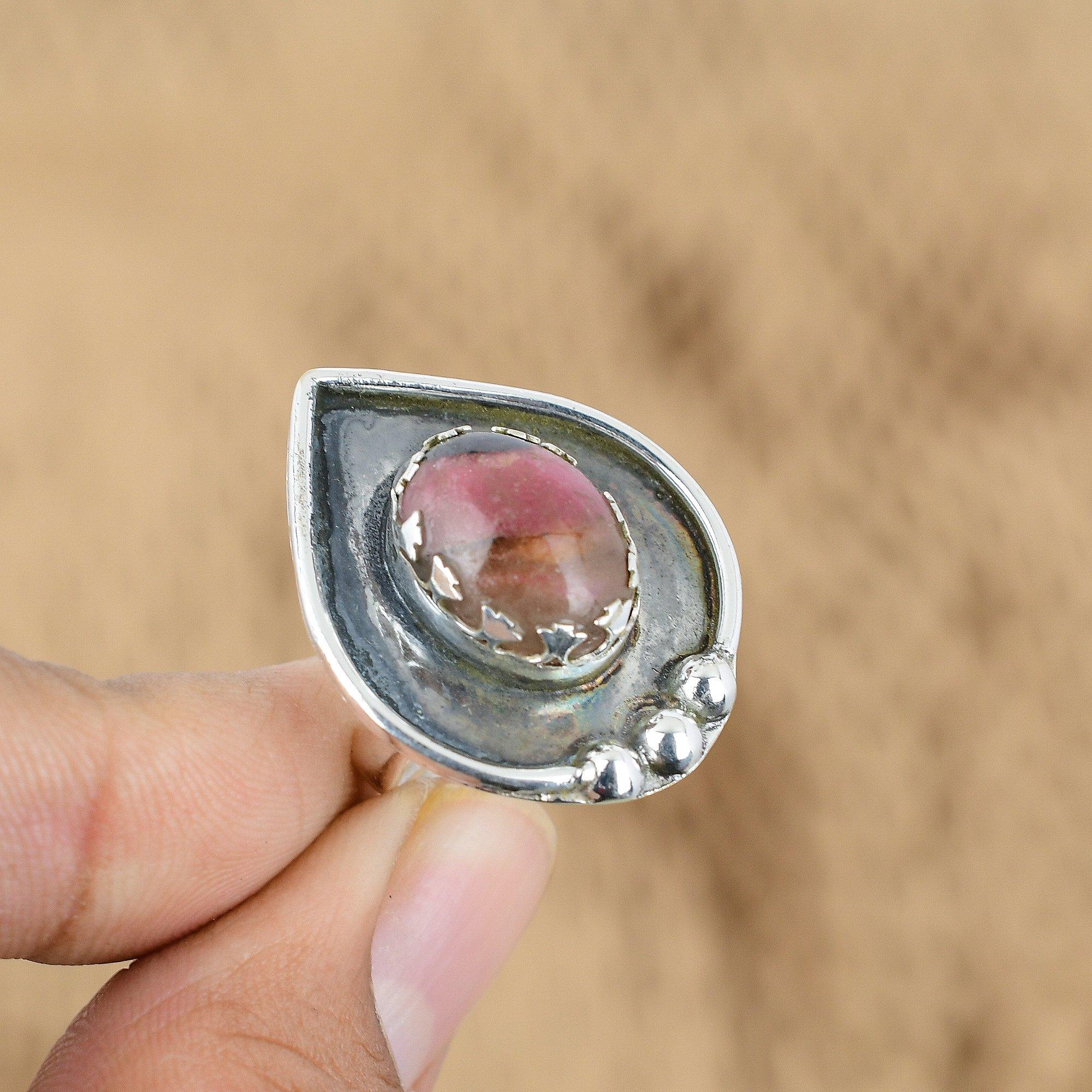 

Natural Rhodonite Gemstone Promise Adjustable Ring 925 Sterling Silver For Women Yes