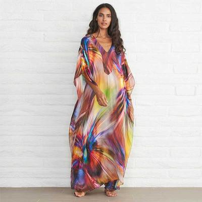 Quick-drying V-neck Mrs Roper Robe Loose Kaftan Women's Long Boho Dress Multicolor Lounge Wear Beach Swimwear Cover Up Q831