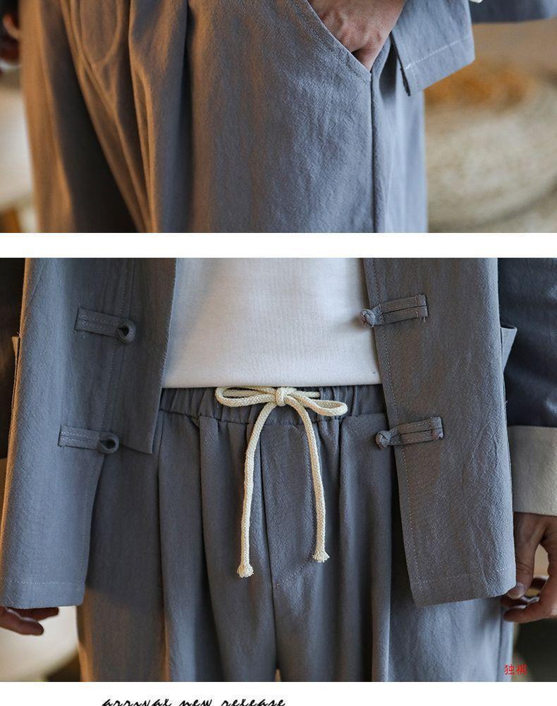 Men's Tang Suit Cotton & Linen Hanfu: Traditional Chinese Costume for Meditation & Tea Ceremonies (Spring-Summer-Fall)