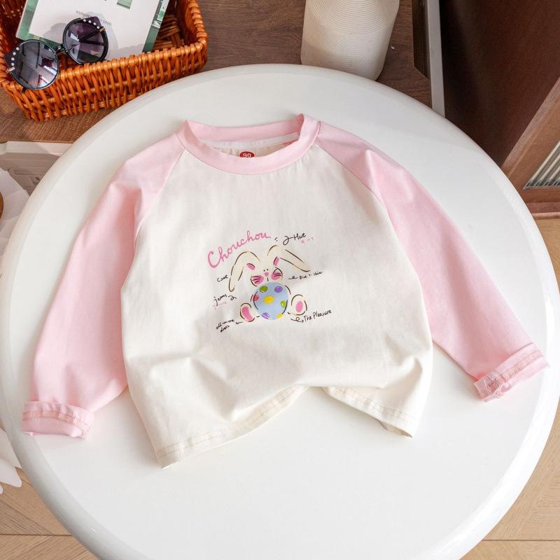 Girls Cotton Long Sleeve Raglan T Shirt Korean Round Neck Block Top Spring Autumn Baby Base Layer Tee