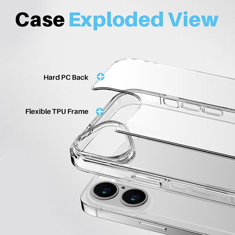 NORTHJO 5 In 1 For iPhone 16 Case PC+TPU Clear Phone Cover with 2 Screen Protector, 2 Camera Lens Film