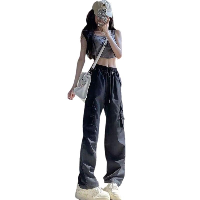 Work Pants for Women Pink Women Summer Thin High Waist Wide Legs Straight-leg Casual Sports Trousers