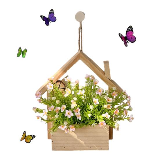 Wood Wall Planter with Artificial Plants, LED Lighted Rustic Farmhouse Wall Decor, Hanging Fake Plants Flowers Holder Vase for Bedroom Living Room