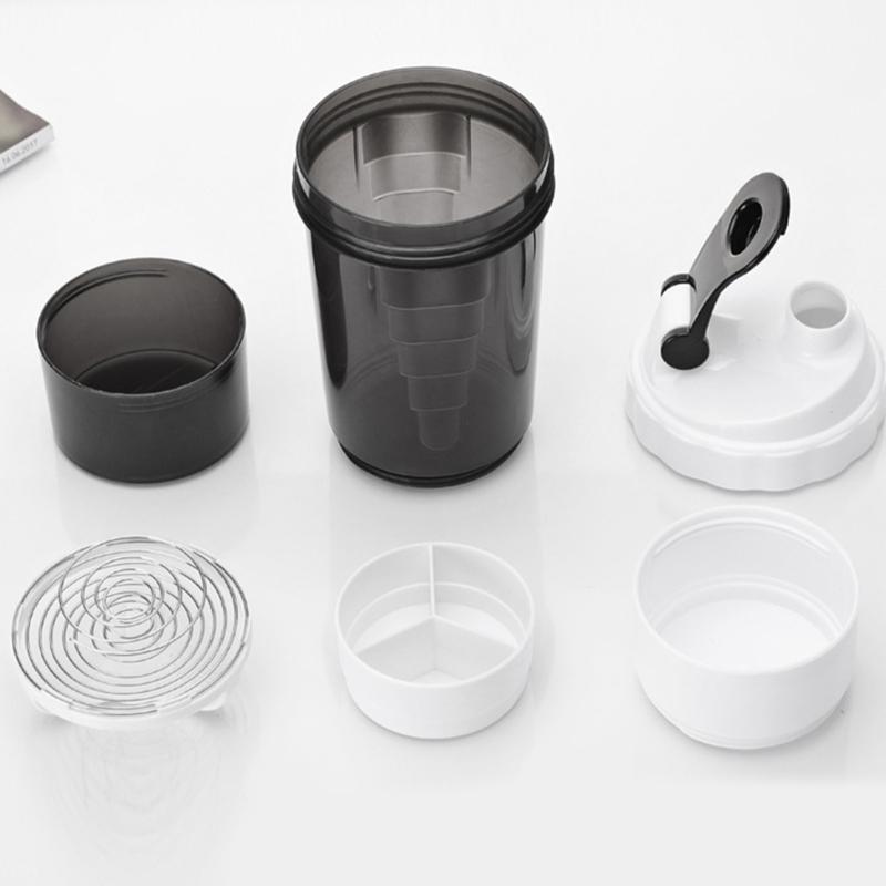 500ML 3 Schicht Protein Shake Flasche Große Kapazität Wasserflasche Plastik Mischbecher Fitness Sport Wasserbecher Langlebig