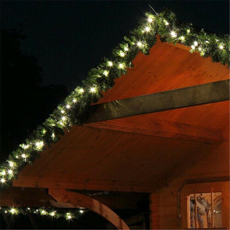 2.7m Christmas Wreath Christmas Rattan Mantel Decoration Wreath Wicker Garland with 30 LED