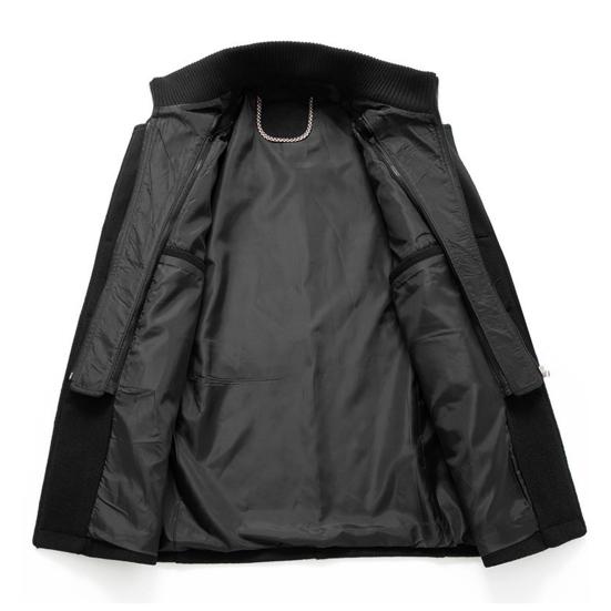 Men Woolen Coat Double Stand Collar Long Sleeve Single-Breasted Solid Color Jacket with Pockets Autumn Winter Mid-length Outwear