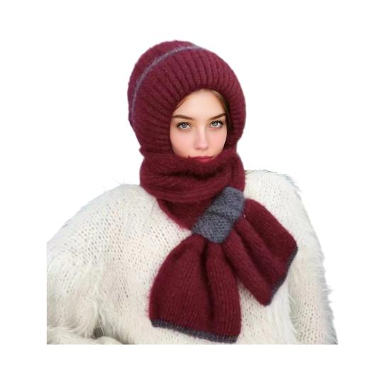Winter Knit Hat Scarf Set Large Head Circumference Elastic Warm