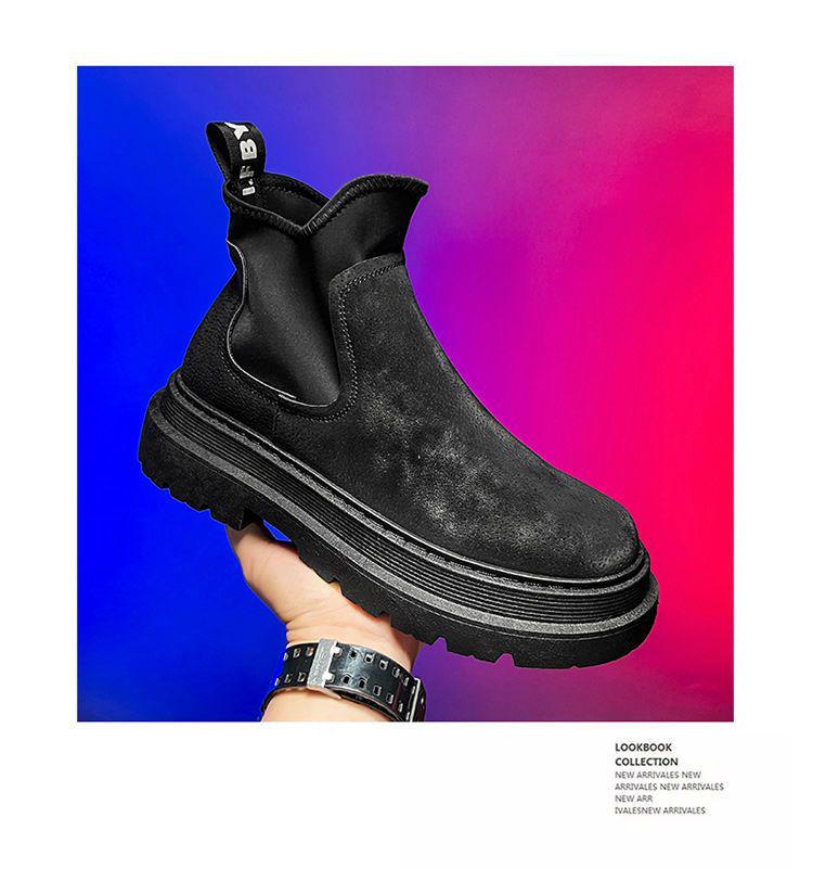 Men's Black Chelsea Ankle Boots: 2025 British Style, Thick Sole, Height-Enhancing Workwear.
