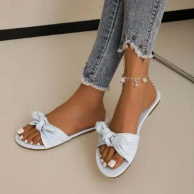 Fashion Women's Shoes On Sale 2024 Fashion Basic Women's Slippers Outdoor Daily Slippers Women Bow Tie Flat with Plus Size Shoes Female
