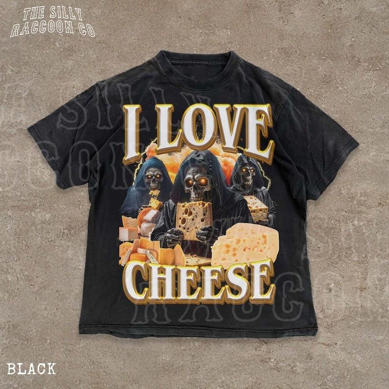 

Skeleton Cheese Weird Shirt Funny Gothic Graphic Tee I Love Cheese Meme TShir Unisex T-Shirt S