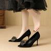 B New Black High Heels Flower Light Luxury Dress Shoes Stiletto Temperament Pointed Women's Shoes