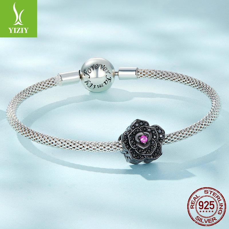 Electroplated Black Rose Diy Beads, Dark Wind Mysterious 925 Sterling Silver Bracelet Beads Scc2380