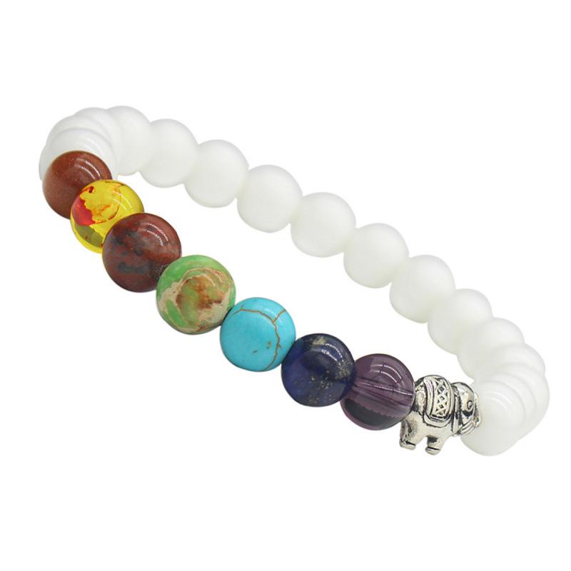 Seven Chakras 8mm Yoga Bracelet with Elephant Charm